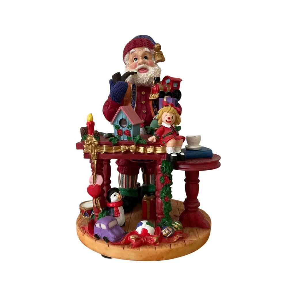 Vintage Jaimy Santa at Workbench Smoking Pipe Toys Coffee Christmas Figure Rare!